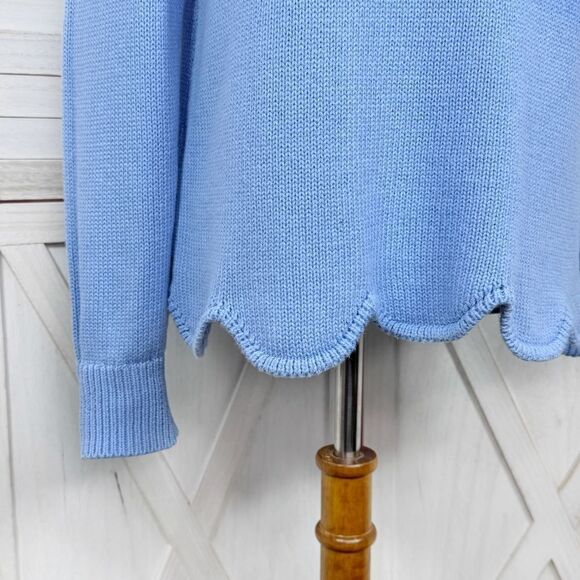 J. by J.Crew Scalloped Hem Crew Neck Sweater Blue Medium Cotton Preppy - Picture 6 of 12